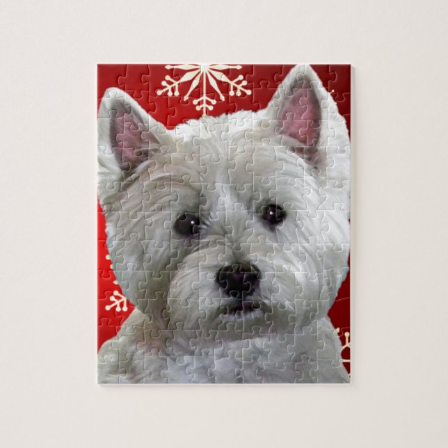 PUZZLE WESTIE CON LOS COPOS DE NIEVE (Vertical)
