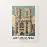 Puzzle Westminster Abbey England Viaje Art Vintage<br><div class="desc">Diseño de viajes retro de la abadía Westminster. La abadía Westminster,  denominada oficialmente Iglesia Colegiada de San Pedro en Westminster,  es una iglesia anglicana en la ciudad de Westminster,  Londres,  Inglaterra.</div>