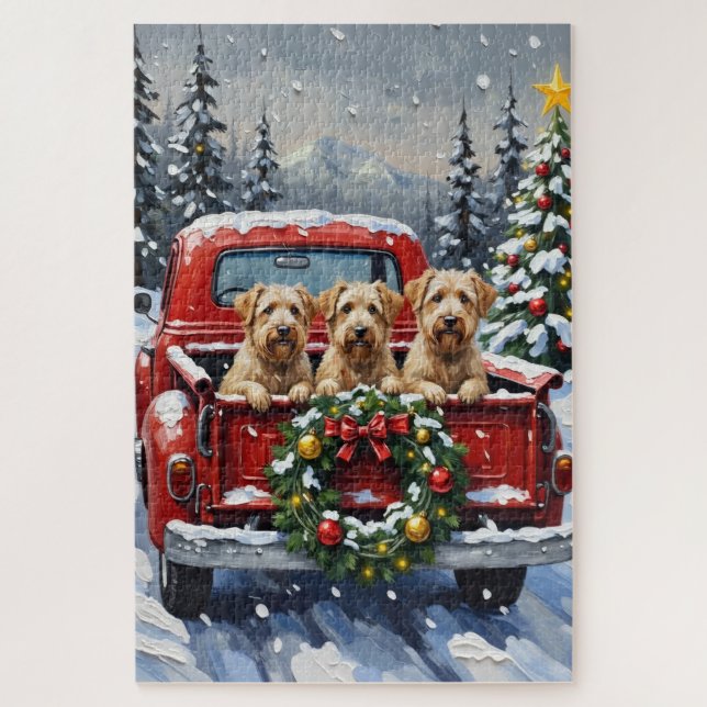 Puzzle Wheaten Terrier Christmas Red Truck Holiday Gift (Vertical)
