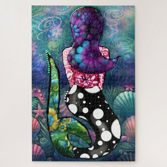 Puzzle Whimsical Abstract Mermaid Nautical Teal Seashells (Vertical)