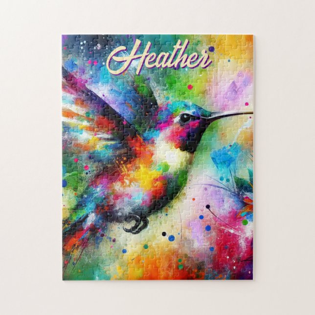 Puzzle Whimsical Colorous Hummingbird Bird Personalizado (Vertical)