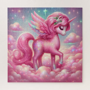 Puzzle Whimsical cuento de hadas purpurina rosa y unicorn