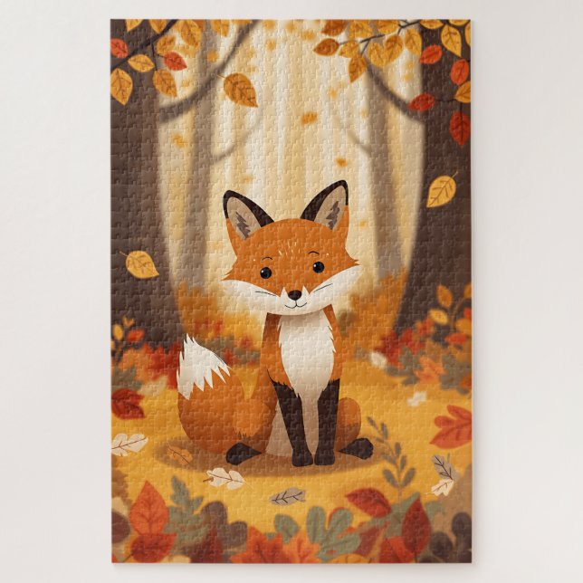 Puzzle Whimsical Cute Red Fox in Autumn Forest Woodland (Vertical)