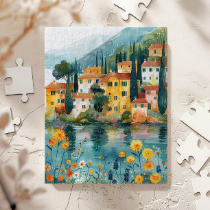 Puzzle Whimsical Italiano Lakeside Village Art