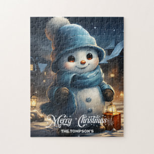 Puzzle Whimsical lindo muñeco de nieve con linterna de Na