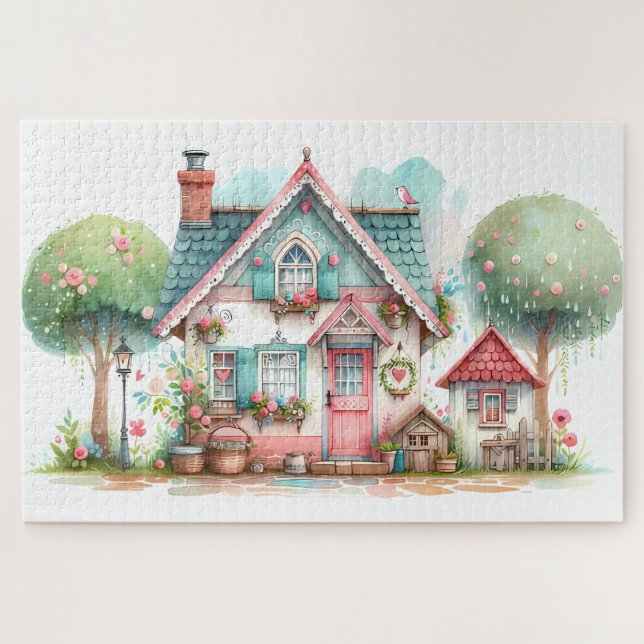 Puzzle Whimsical Pastel Hada Tale Cottage Art (Horizontal)