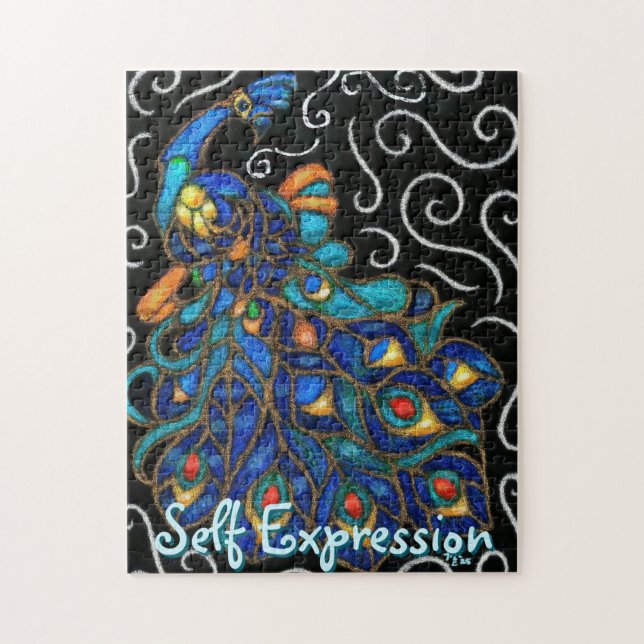 Puzzle Whimsical Peacock Chalk Pastel Bird Personalizado (Vertical)