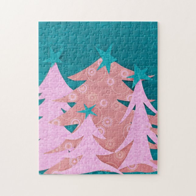 Puzzle Whimsical Pink Christmas Trees (Vertical)