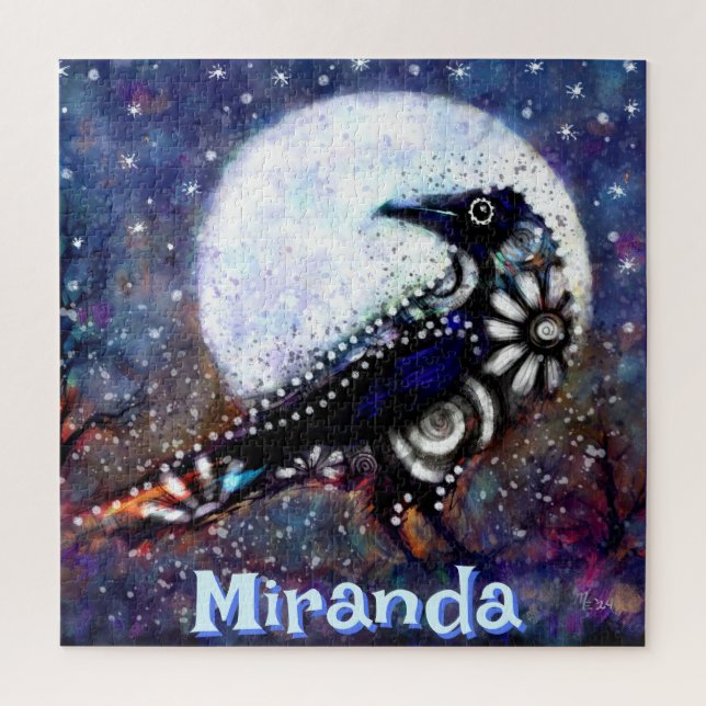 Puzzle Whimsical Raven Moon Floral Personalizado (Vertical)