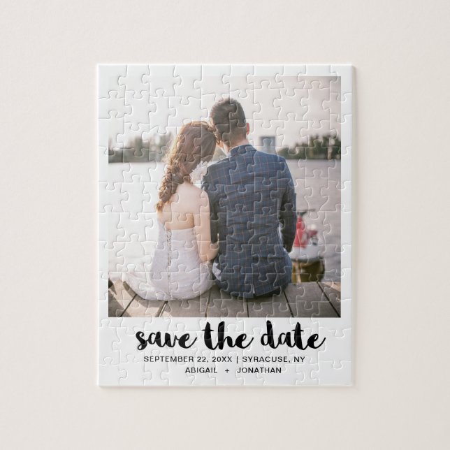 Puzzle Whimsical Script Photo Save the Date Black (Vertical)