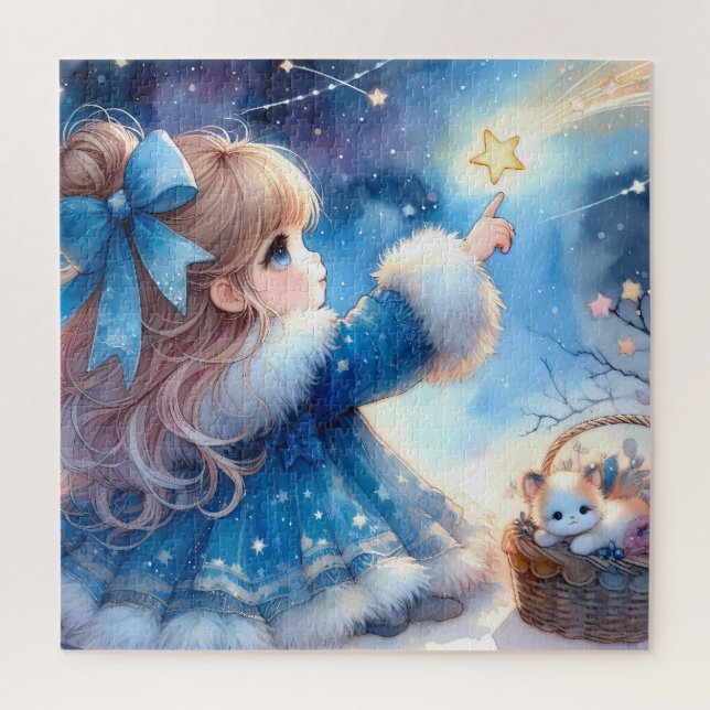 Puzzle Whimsical Star Gazer Girl Watercolor (Vertical)