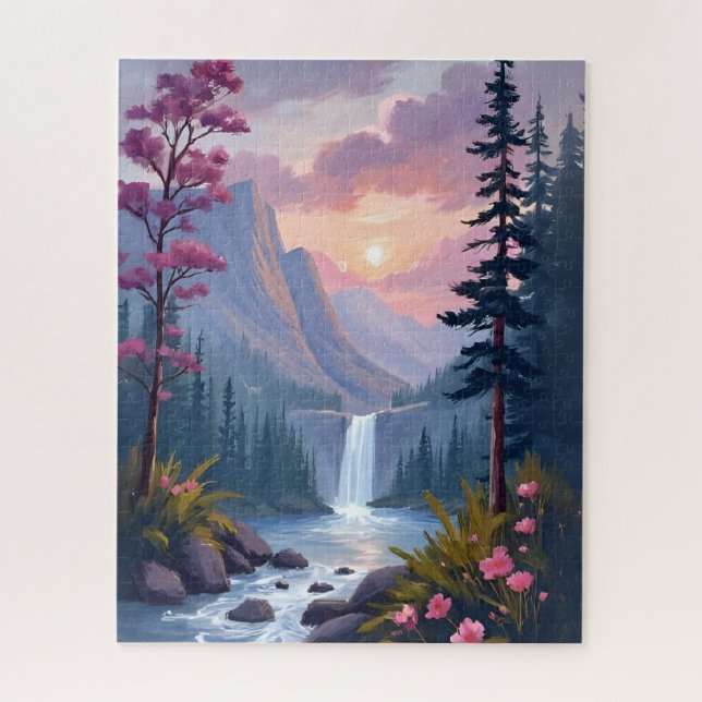 Puzzle Whimsical Waterfall | Magical Floral Landscape (Vertical)