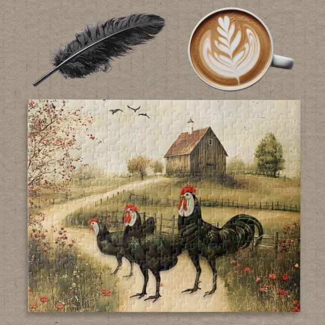 Puzzle White Faced Black Spanish Bantam Roosters Chickens (Subido por el creador)