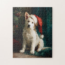 Puzzle White German Shepherd Puppy Christmas Painting