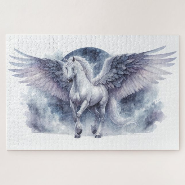Puzzle White Pegasus Moonlit Wings Celestial Dream (Horizontal)