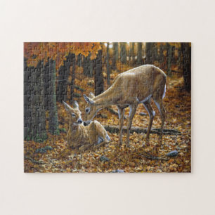 Puzzle Whitetail Deer Doe y Fawn Otoño