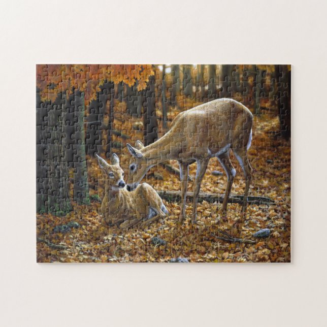 Puzzle Whitetail Deer Doe y Fawn Otoño (Horizontal)