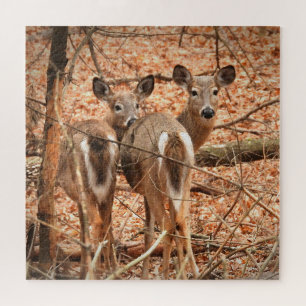 Puzzle Whitetail Doe y su alba en el bosque de otoño