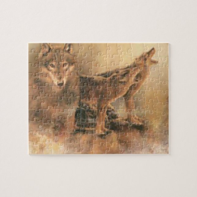 Puzzle Wild Brown Howling Wolves (Horizontal)