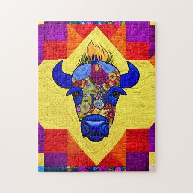 Puzzle Wild West Bison Quilt Like Design (Vertical)
