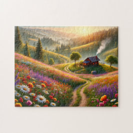 Puzzle Wildflower Cabin Scenic Spring Landscape