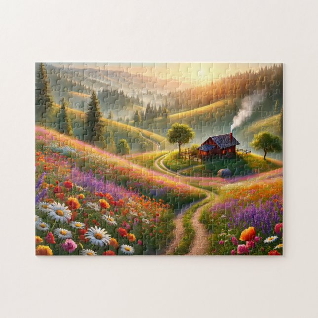 Puzzle Wildflower Cabin Scenic Spring Landscape (Horizontal)