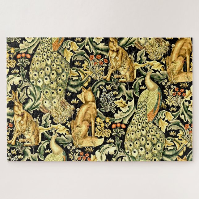 Puzzle William Morris Forest Tapestry Fox Hare Peacock (Horizontal)