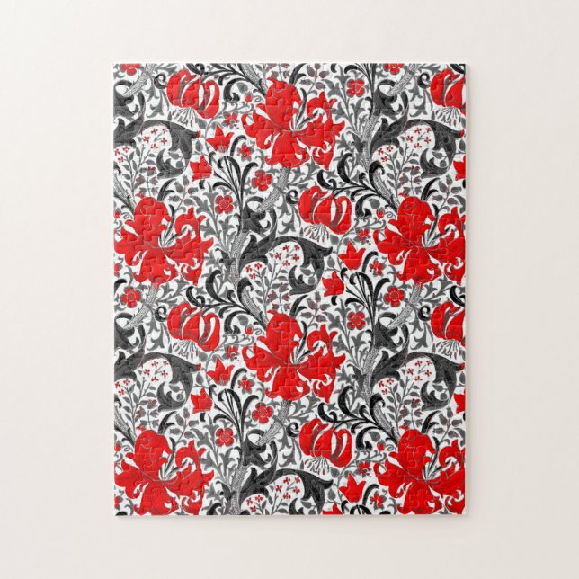 Puzzle William Morris Iris and Lily, Black, White and Red (Vertical)