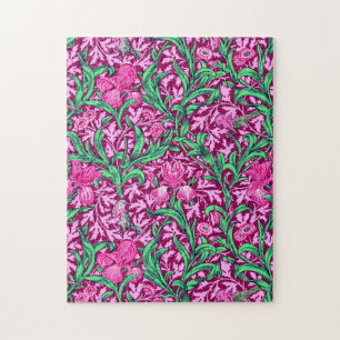 Puzzle William Morris Irises, Fuchsia rosa y vino