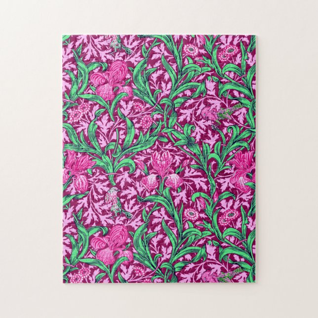 Puzzle William Morris Irises, Fuchsia rosa y vino (Vertical)