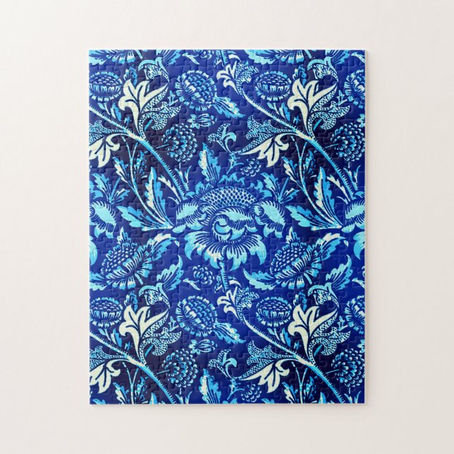 Puzzle William Morris Sunflowers, azul oscuro y blanco (Vertical)