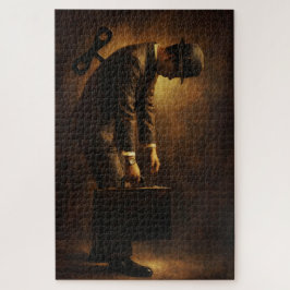 Puzzle Wind-Up Office Man Surreal Routine Grind Oil Paint