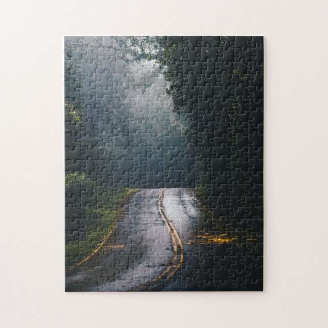Puzzle Winding Foggy Road in the Woods (Vertical)