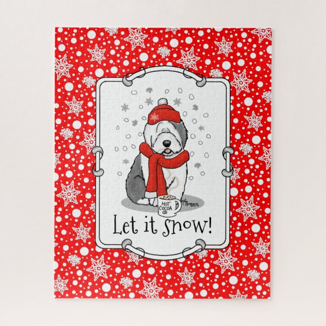 Puzzle Winter (rojo) Perro inglés viejo (gris 1) lindo (Vertical)