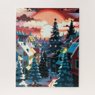 Puzzle Winter Sunset Village
