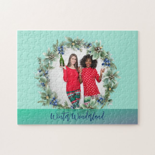 Puzzle Winter Wonderland Custom Photo Berry Wreath  (Horizontal)