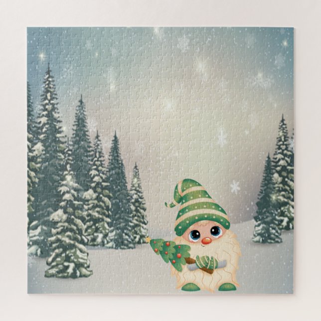 Puzzle Winter Wonderland,Gnome,Pine Tree,Forest,Snow (Vertical)