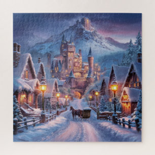 Puzzle Winter Wonderland: Un pueblo iluminado en el monte