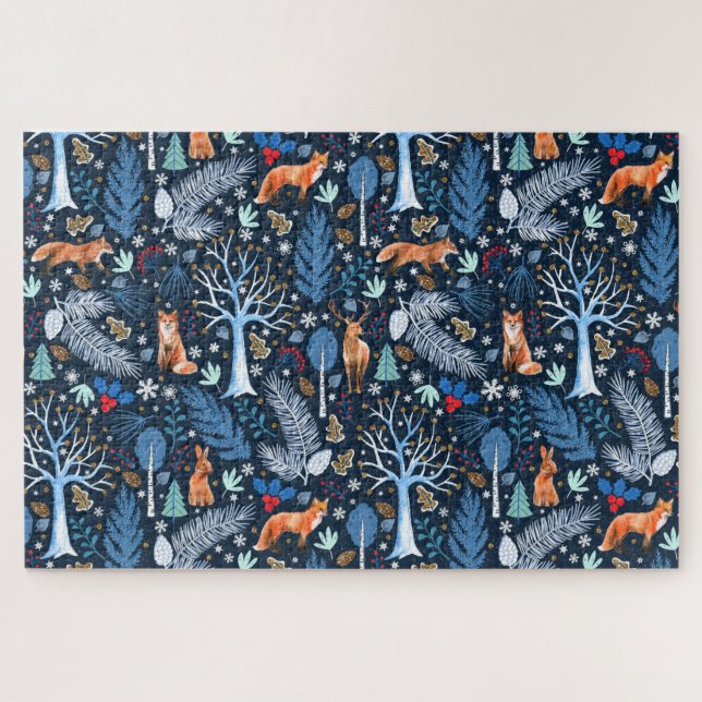 Puzzle Winter Woodland Blue/Gold ID785 (Horizontal)