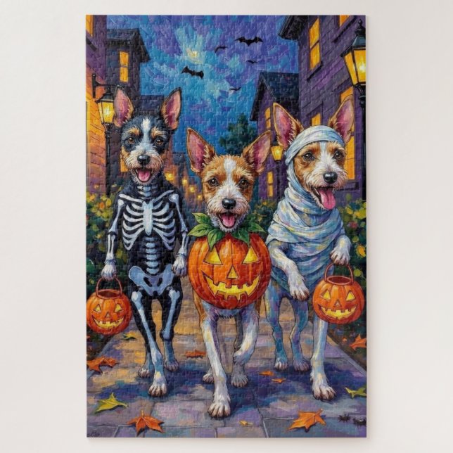 Puzzle Wire Fox Terrier pidiendo dulces en Halloween  (Vertical)