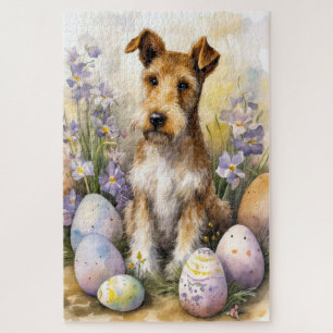 Puzzle Wirefox Terrier Dog Con Fiesta De Huevos De Pascua