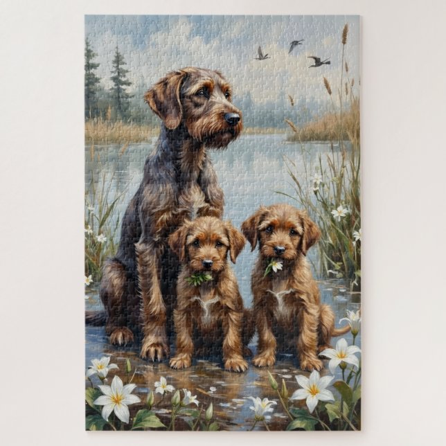 Puzzle Wirehaired Griffon Marsh Lily Art (Vertical)