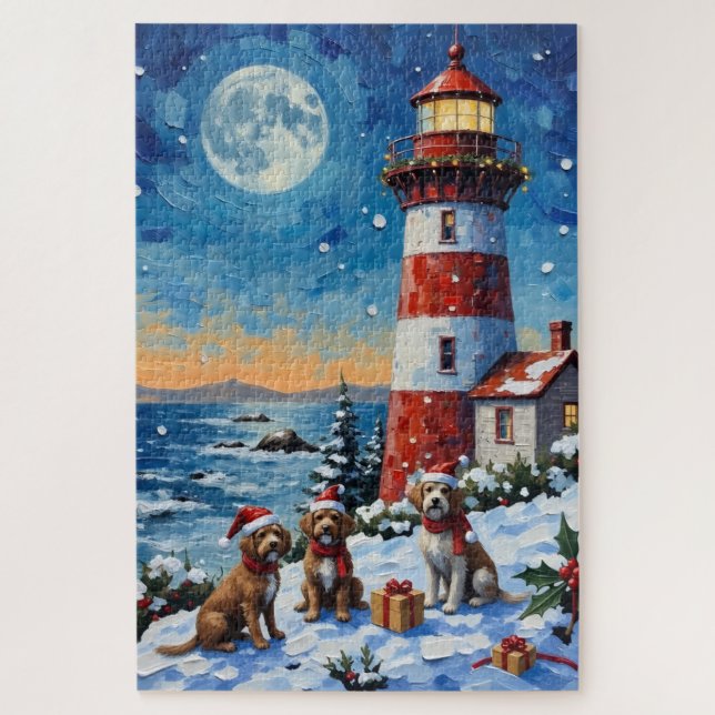 Puzzle Wirehaired Pointing Griffon Christmas Lighthouse (Vertical)