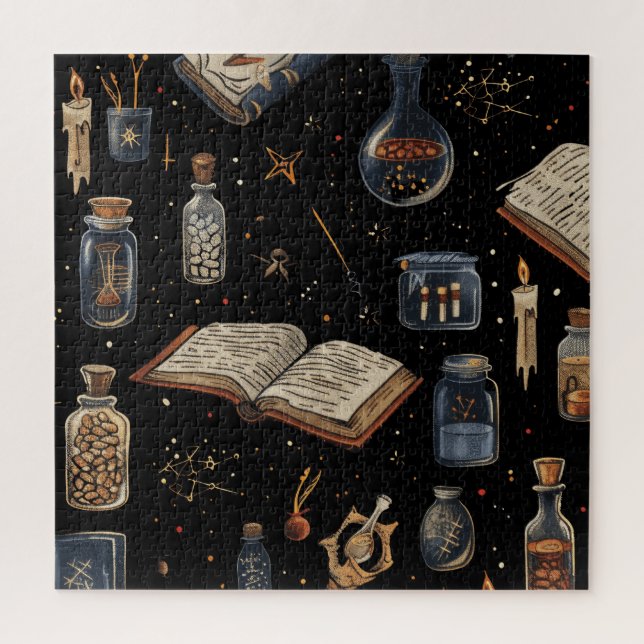 Puzzle Witchcraft Potion Pattern – Halloween Magic (Vertical)