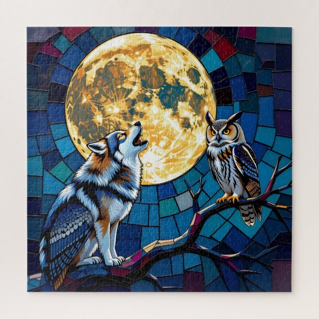 Puzzle  Wolf and Owl Mosaic Art (Vertical)