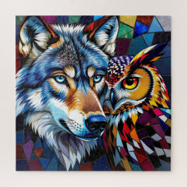 Puzzle Wolf and Owl Vibrant and Colorful