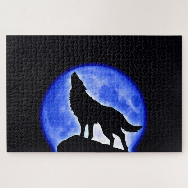Puzzle Wolf Fullmoon & Blue Night - Arte de animales salv (Horizontal)