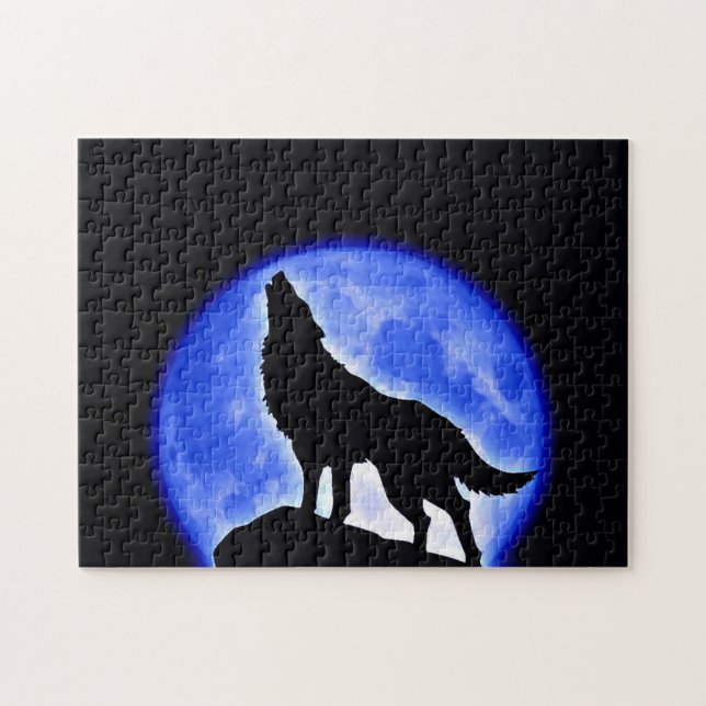 Puzzle Wolf Fullmoon & Blue Night - Arte de animales salv (Horizontal)
