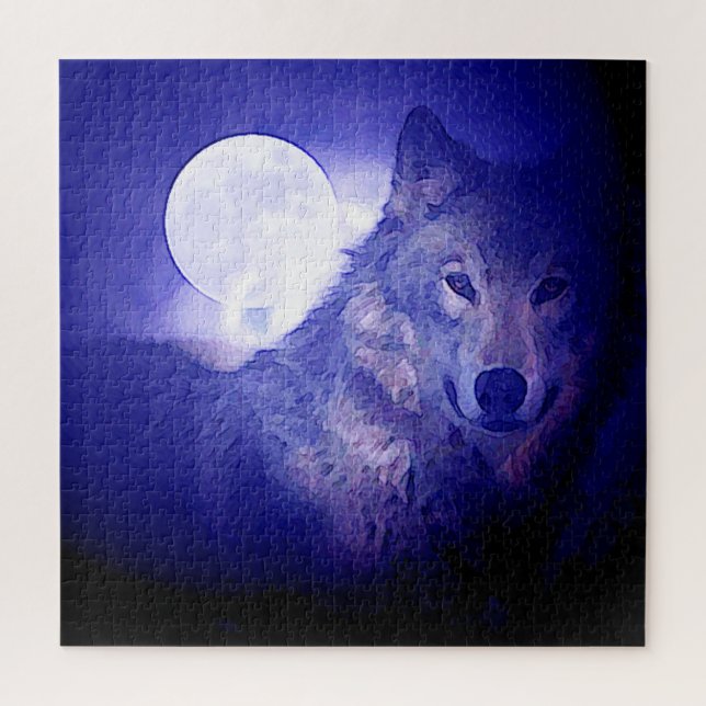 Puzzle Wolf Fullmoon & Blue Night - Arte de animales salv (Vertical)