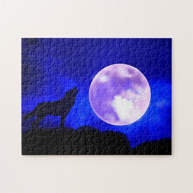 Puzzle Wolf Fullmoon & Blue Night - Arte de animales salv (Horizontal)